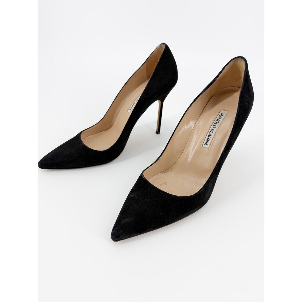 Manolo Blahnik BB Black Suede Pumps 105 Pointed Toe Pumps Modern Heritage 39.5